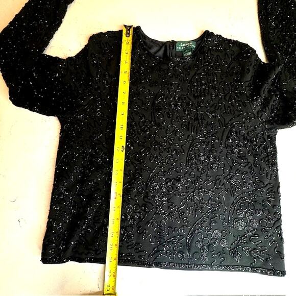Elevated Luxurious Black Beaded Shimmering Top Sz Large - Picture 12 of 16